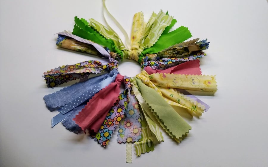 Mini Rag Wreath, Cotton Ribbon Fabric Ornament, Handmade Home Decor