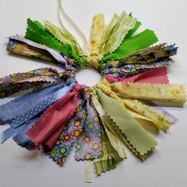 Mini Rag Wreath, Cotton Ribbon Fabric Ornament, Handmade Home Decor