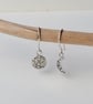 Full Moon and Crescent Moon Hook Earrings, Mismatched, Asymmetric - Image 3