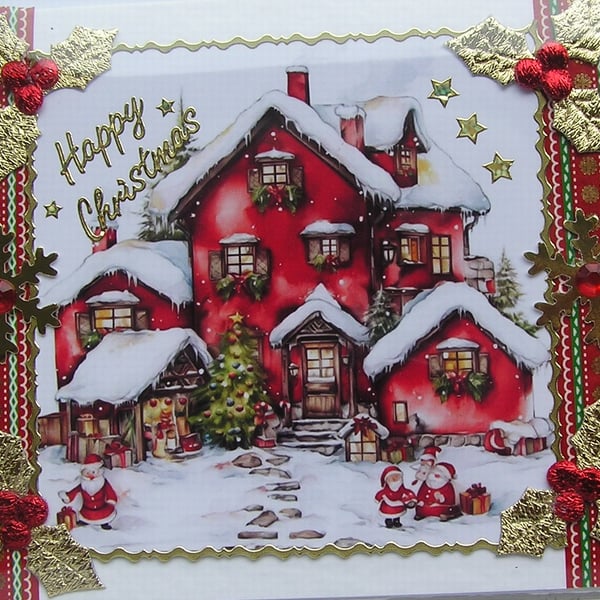 Hand Crafted Decoupage Chistmas Card - Happy Christmas (3384) Xmas Welcome Home