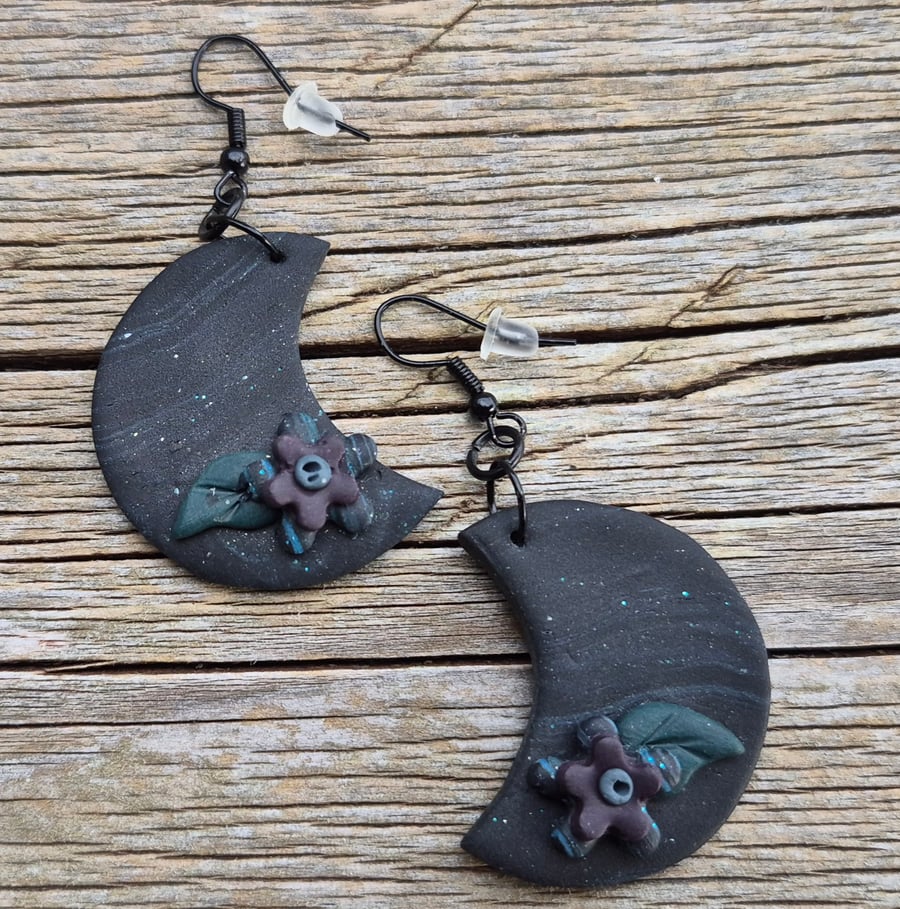Gothic Flower Moon Earrings 