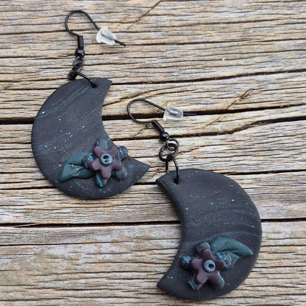 Gothic Flower Moon Earrings 