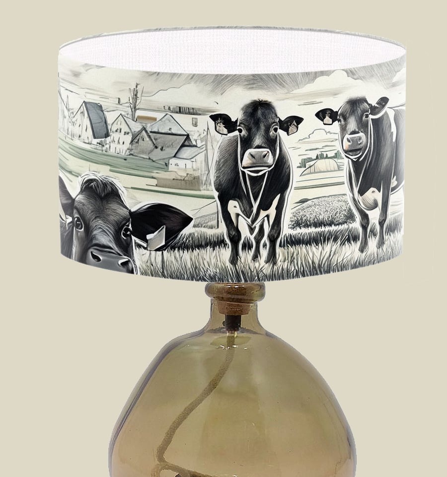 Cow Design Lampshade Art Lampshade - Trendy Lampshade - Funky Cow Art Lampshade