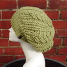 Crochet meadow green slouchy hat, chunky winter braids beanie