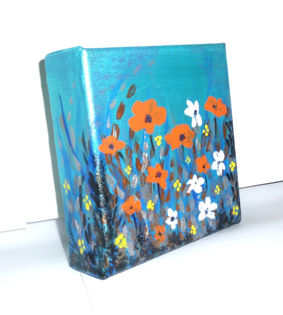 original box canvas hand painted poppies painting ( ref F 825 B4 )