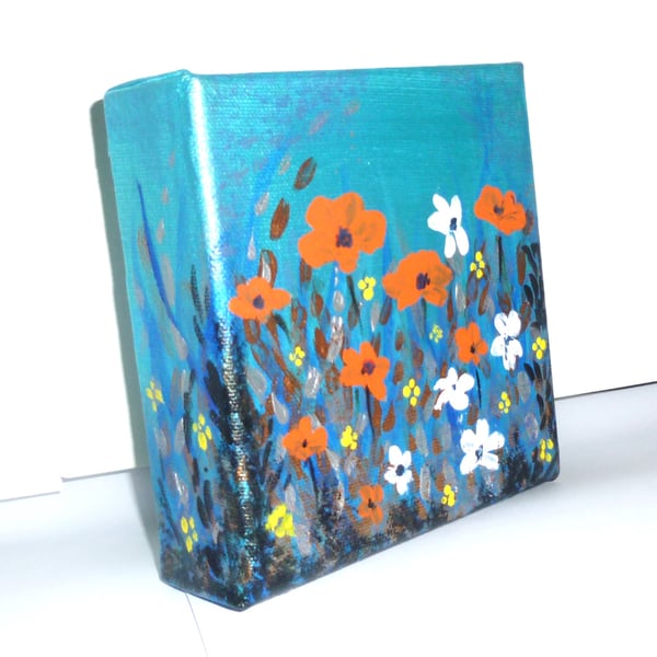 original box canvas hand painted poppies painting ( ref F 825 B4 )