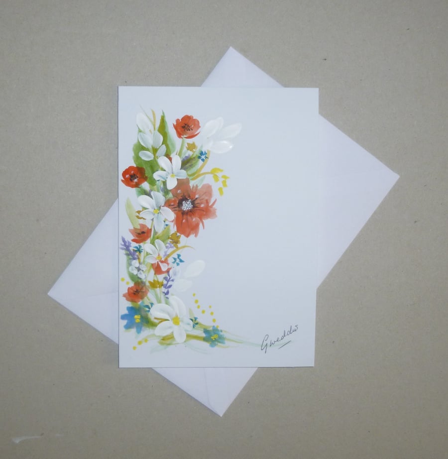 hand painted floral greetings card ( ref FA 374 H2 )