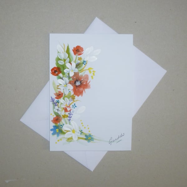 hand painted floral greetings card ( ref FA 374 H2 )
