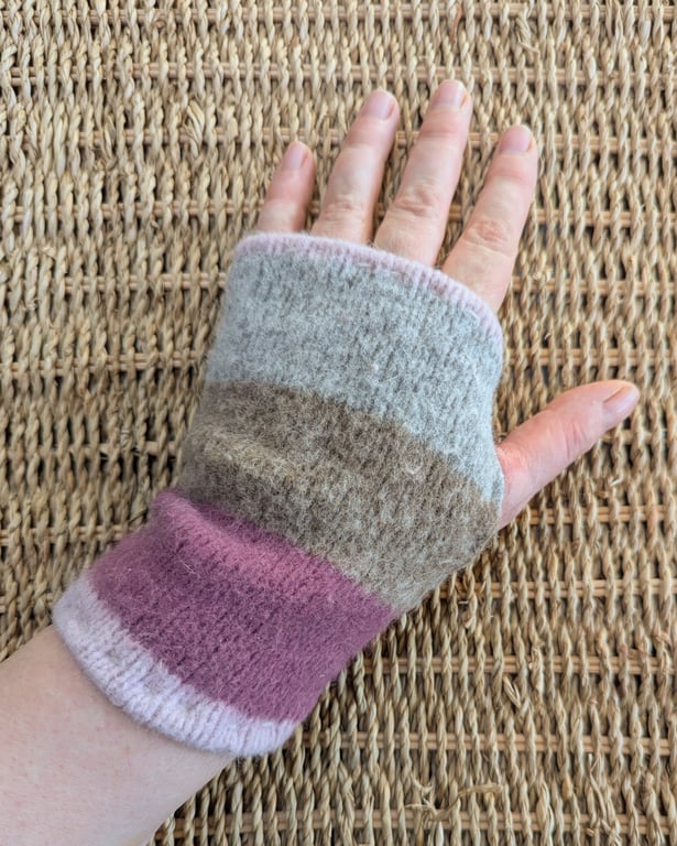 Soft lilac grey angora wool mix Wrist Warmers Upcycled from recycled knitwear 