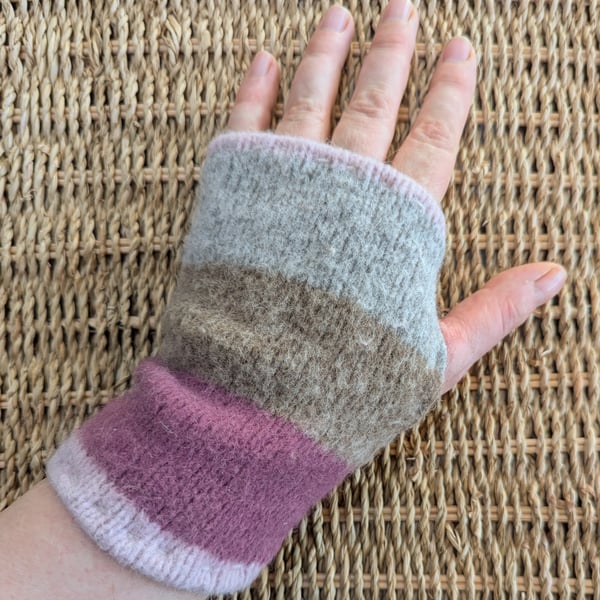 Soft lilac grey angora wool mix Wrist Warmers Upcycled from recycled knitwear 