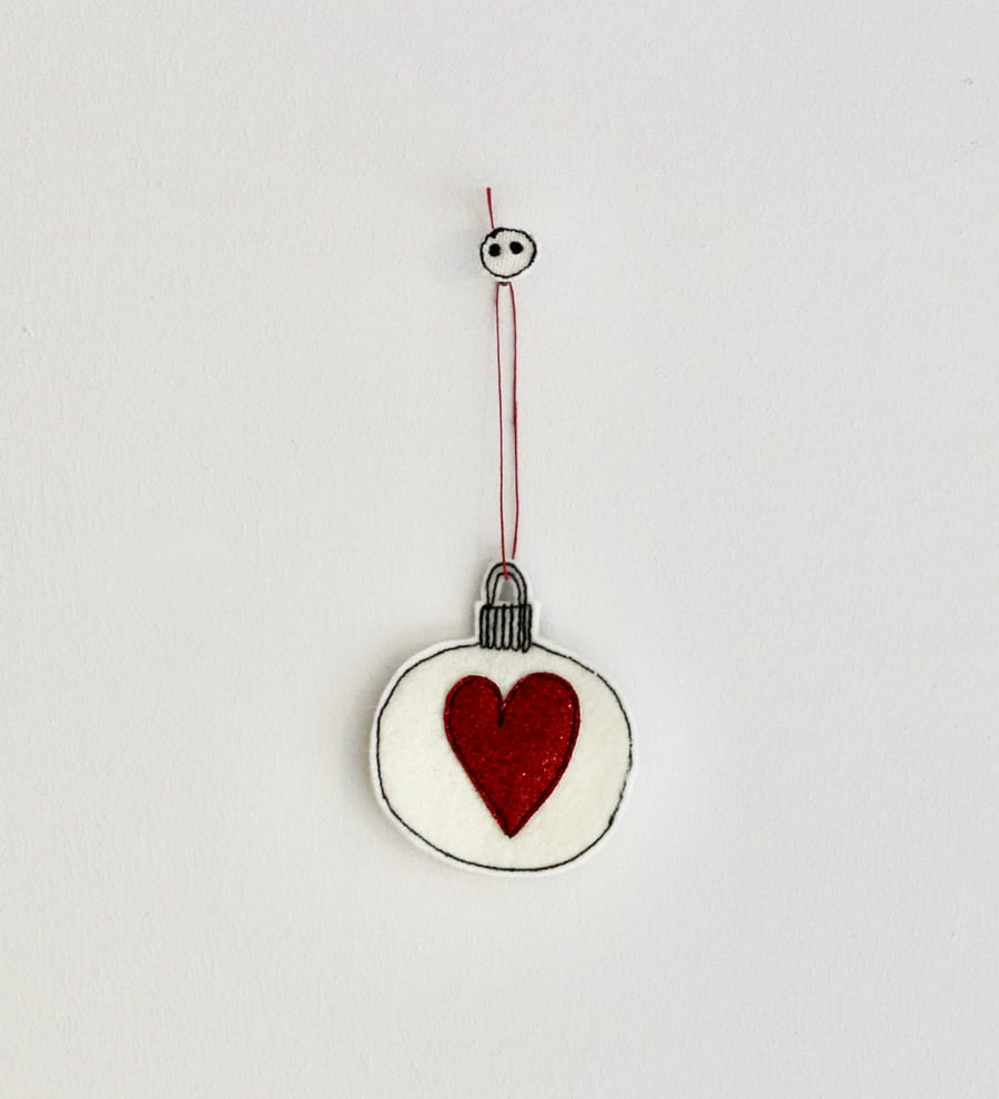 Wool Felt Christmas Bauble with a Heart