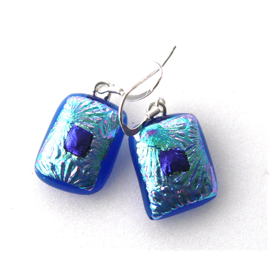 SOLD Handmade Fused 292 Dichroic Glass Earrings Blue Turquoise