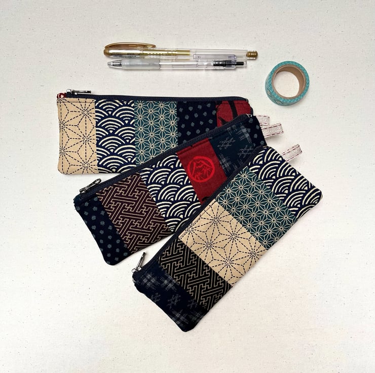 Pencil Case Patchwork Indigo Japanese Fabric - Folksy