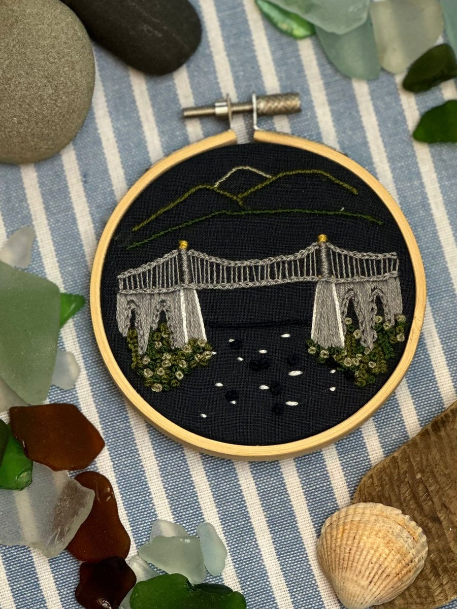 Handmade embroidery of Menai Bridge - Folksy