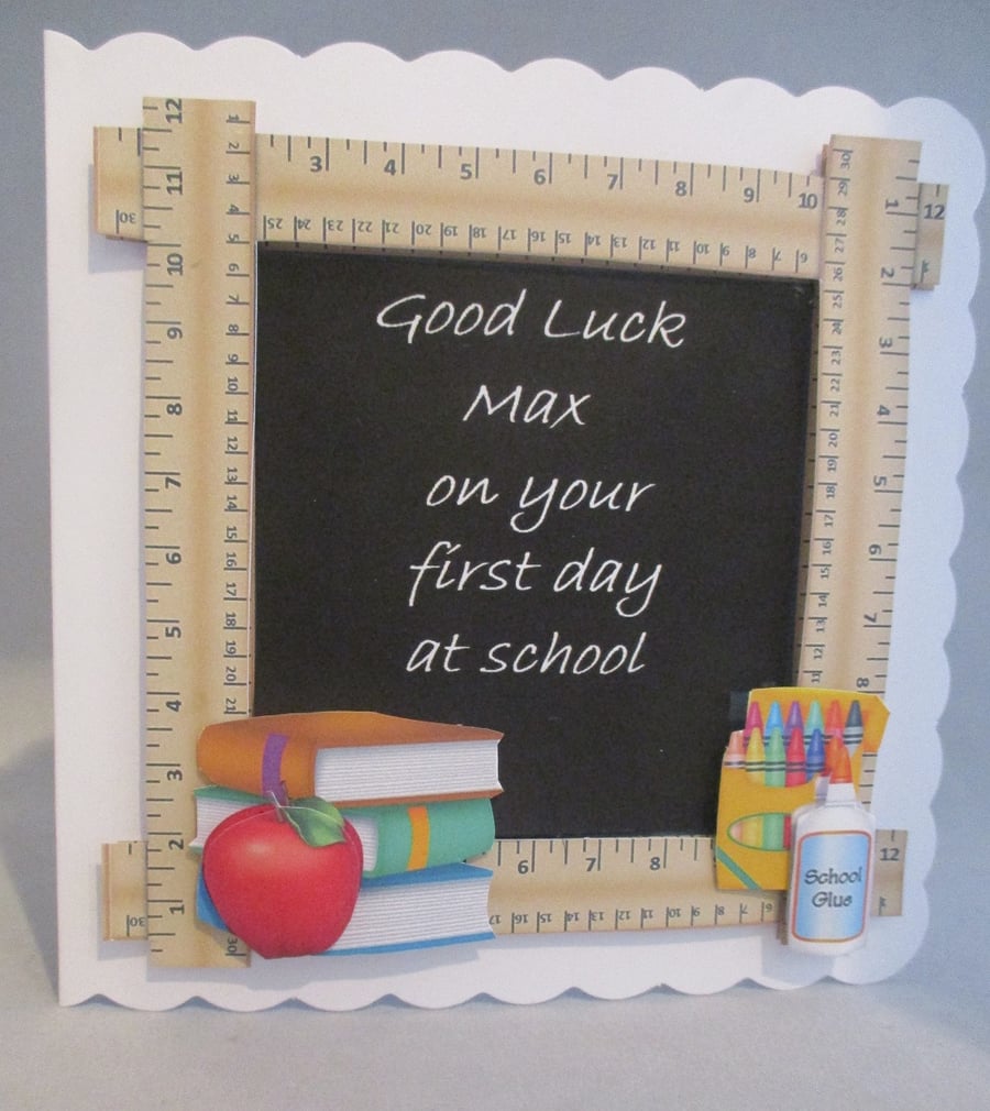 First Day at school Greeting Card,Personalise,3D,Decoupage,retirement,teacher