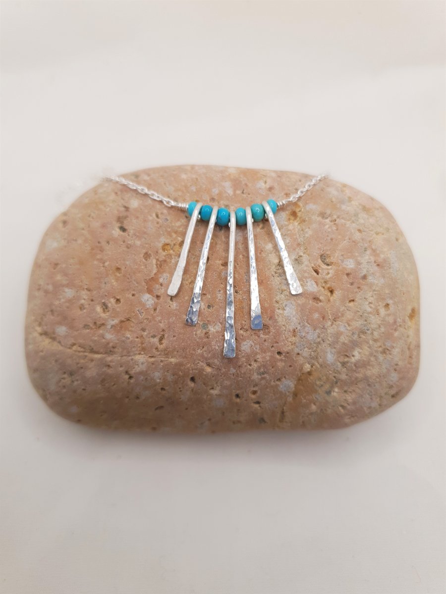 Turquoise Beaded Necklace, Sterling Silver Necklace, Turquoise Birthstone