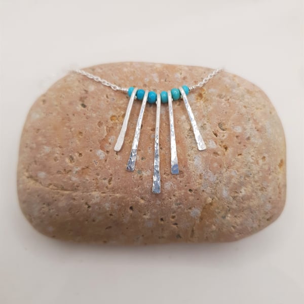 Turquoise Beaded Necklace, Sterling Silver Necklace, Turquoise Birthstone