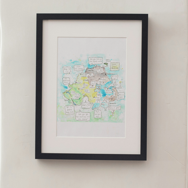 Northern Ireland 'Norn Iron' illustrated map PRINT A3 size.