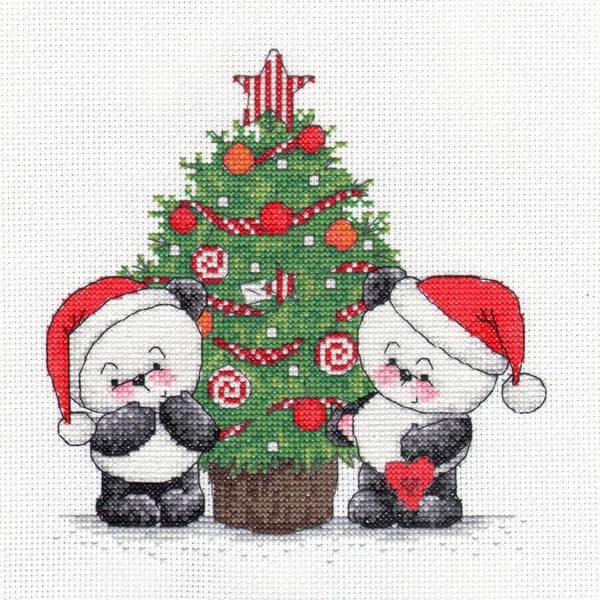 Party Paws Bamboo's Christmas tree cross stitch kit