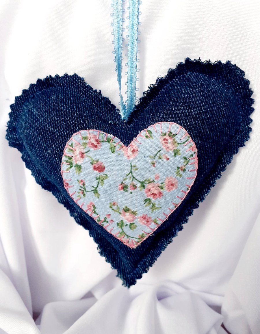 Denim floral heart