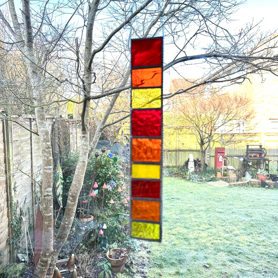 Stained Glass Large Strip Garden Hanger - Handmade Hanging Decoration -  Red 