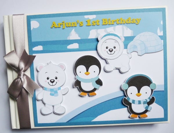 Winter Onederland birthday guest book, Penguins birthday guest book, gift
