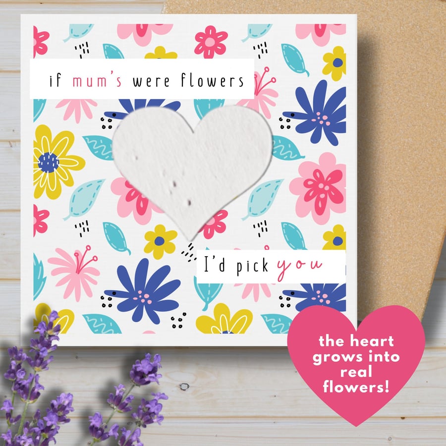 Handmade Plantable Wildflower Seed Heart, Flower Mother's Day Card