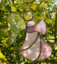 Side-Facing Stained Glass Angel - Pale pink wispy cloak and iridescent wing