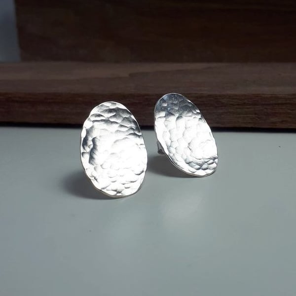 Recycled Handmade Sterling Silver Oval Stud Earrings,studs, silver stud earrings