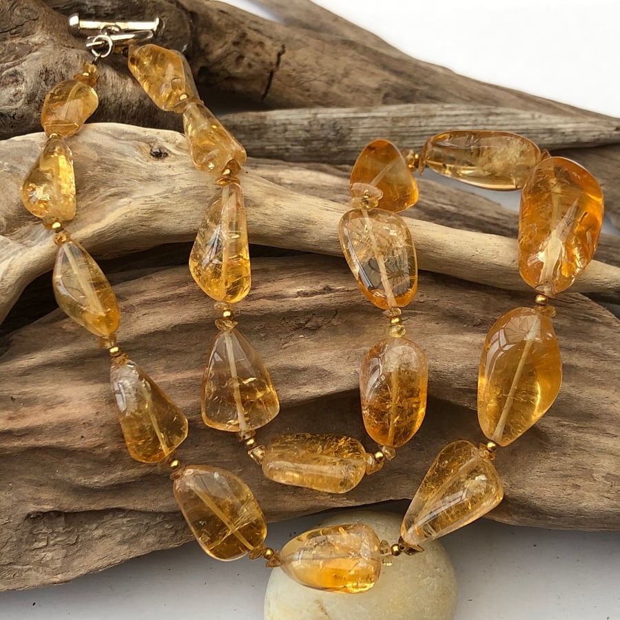 Citrine nugget beads with solid silver T-Bar catch -00001001