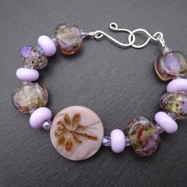 purple dragonfly lampwork glass bracelet