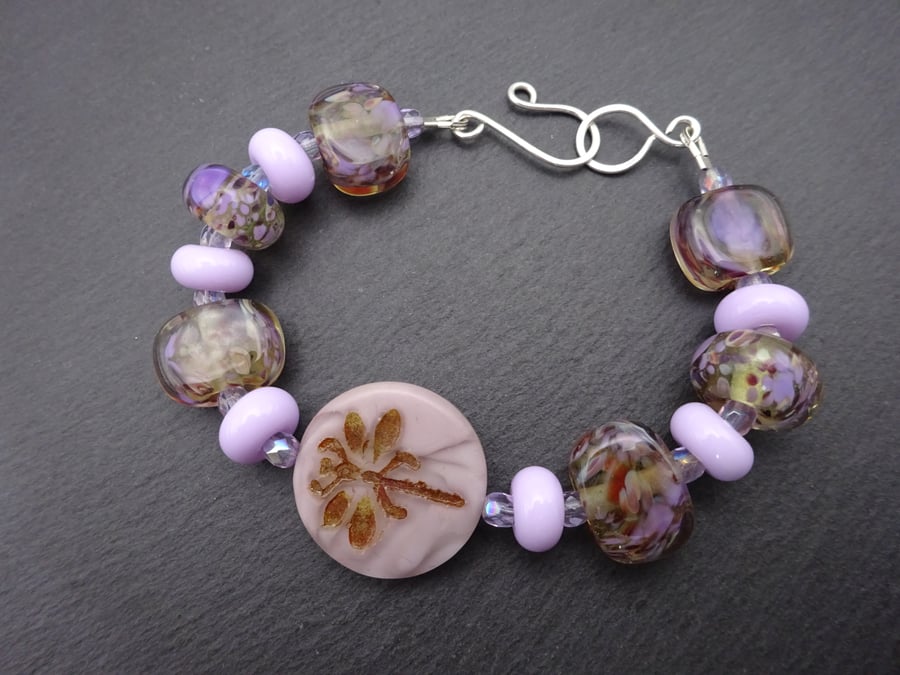 purple dragonfly lampwork glass bracelet