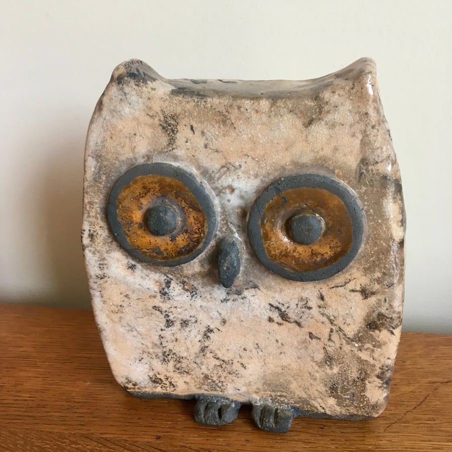 Raku owl sculpture