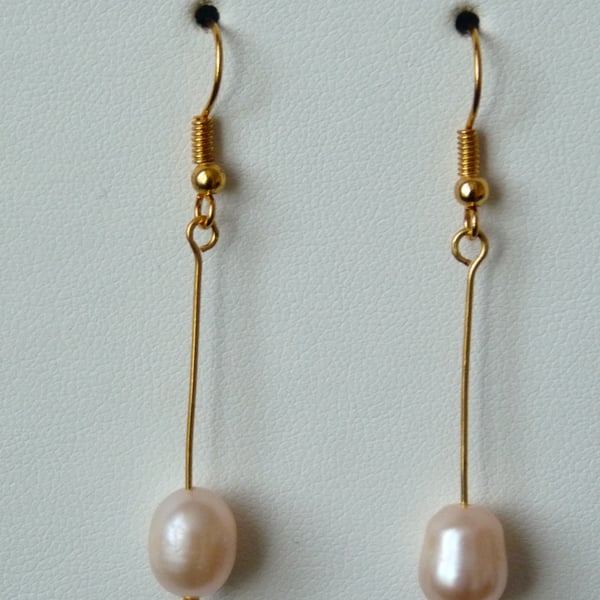 Peach Freshwater Pearl Earrings - Genuine Gemstone - Handmade