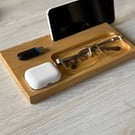 Wooden Desk Tidy with Phone Stand – Solid Wood Organiser, Glasses & AirPods Tray