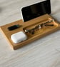 Wooden Desk Tidy with Phone Stand – Solid Wood Organiser, Glasses & AirPods Tray