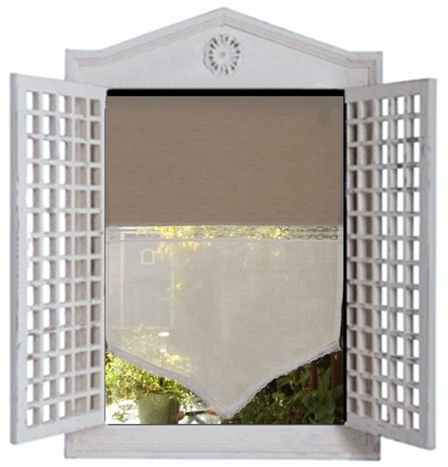 Small curtain Unique window panel French Brise-bise style Beige White One off
