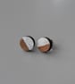 Wooden Circle Ear Studs Wood Earring with Half Silver Leaf - Image 4