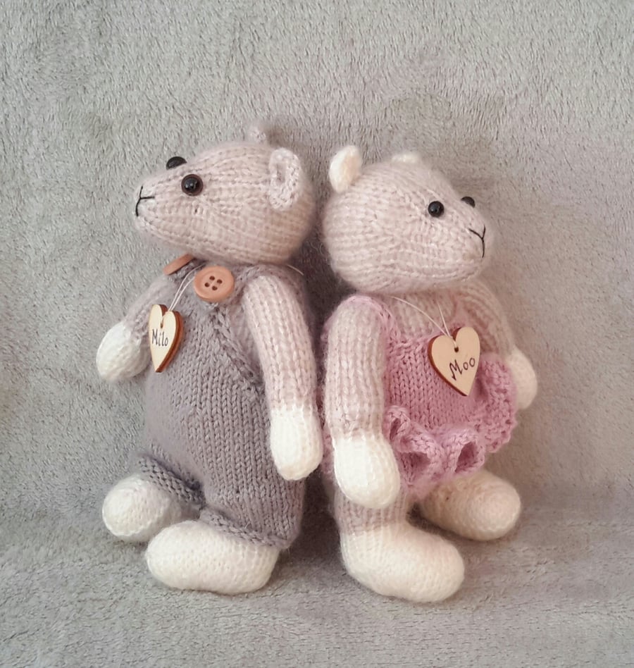 REDUCED Hand knitted Mice, a pair of Dressed Mice, animal dolls