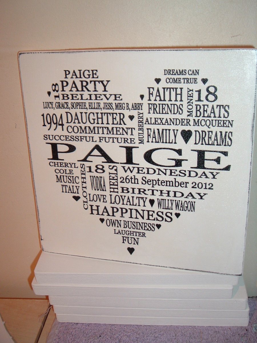 Personalised 18th 21st birthday typography plaque sign