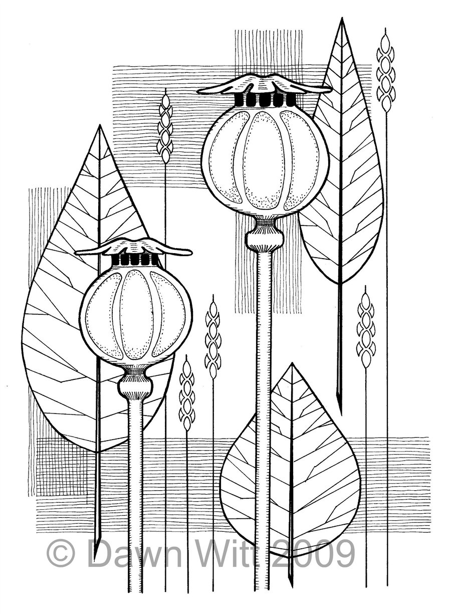 Retro Mid Century Style 60s 70s Poppy Seed head  Original Art
