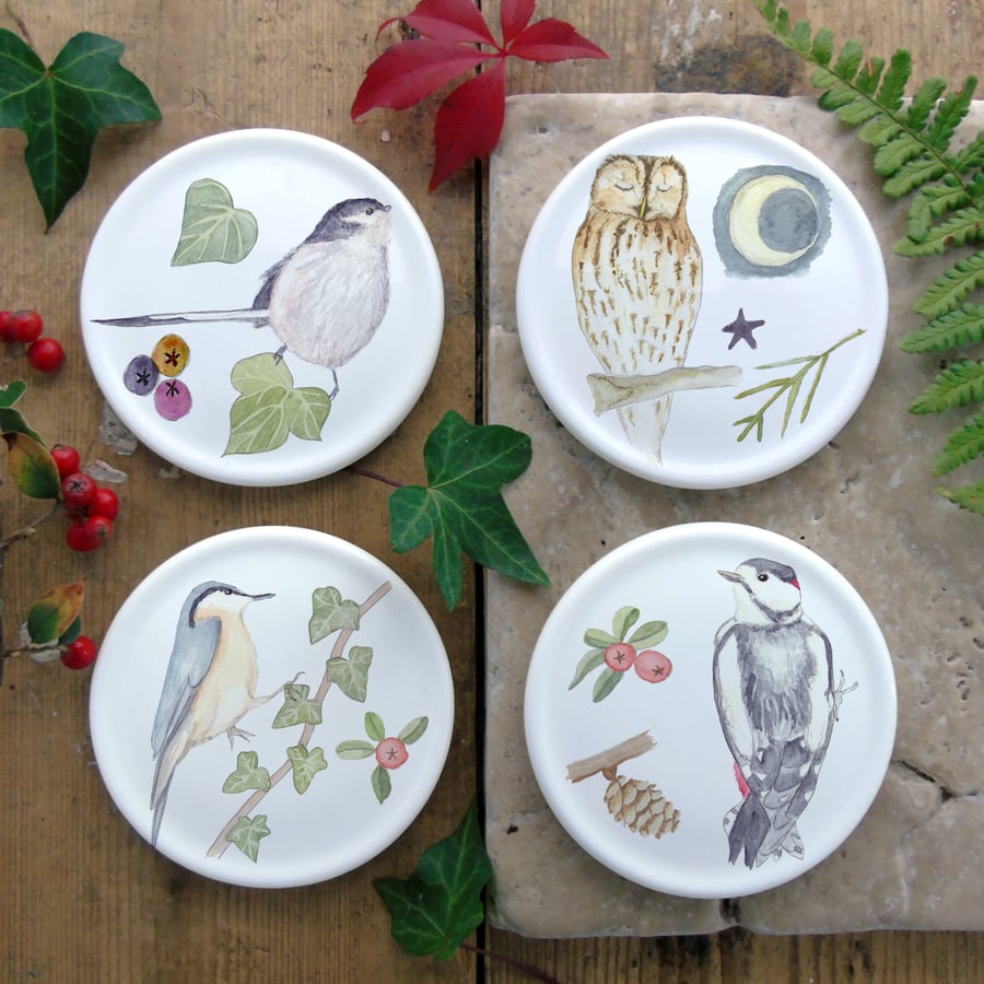 Winter Bird bone china coasters