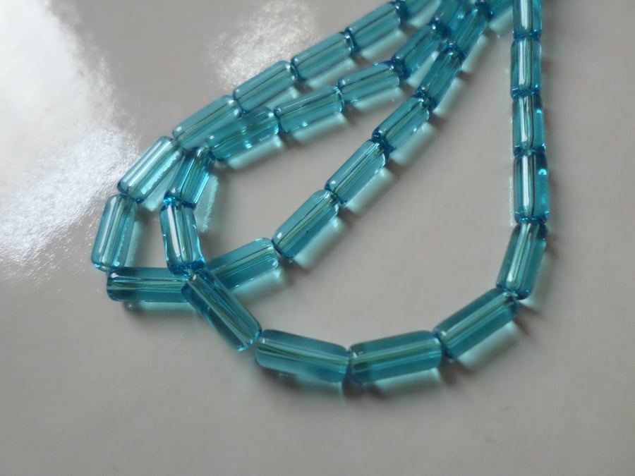 50 x Glass Beads - Tube - 10mm - Bright Blue 