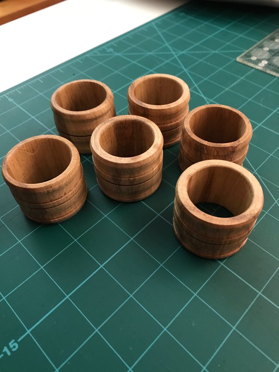 A set of 6 hand turned Oak napkin rings