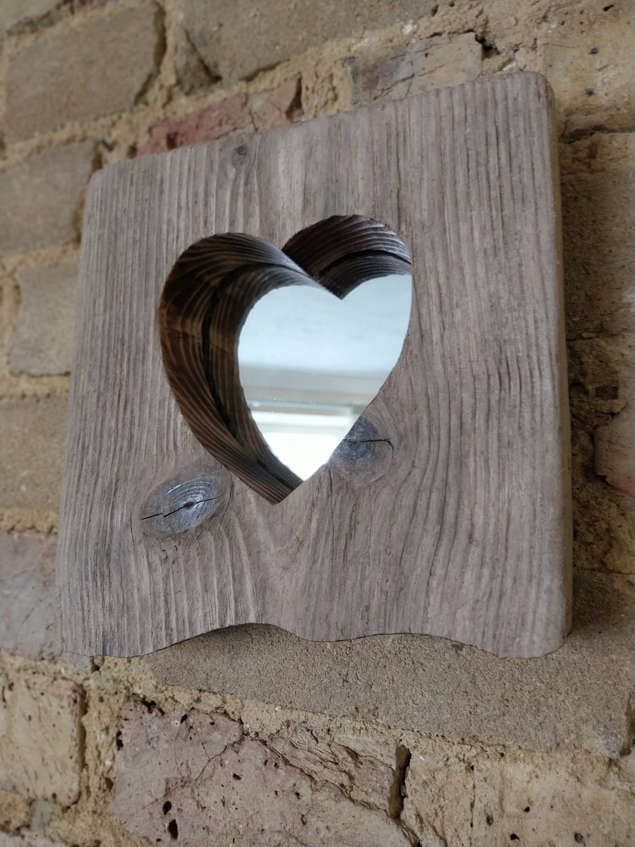 Handmade Rustic Driftwood Heart Mirror 