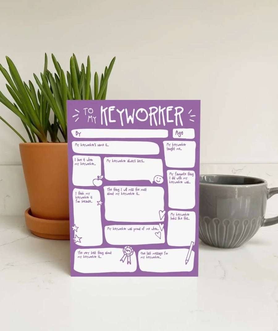 Image of Thank You Keyworker Card - Fill In The Blanks Questions Card