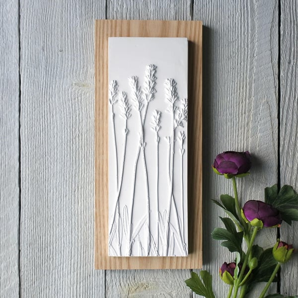 Lavender Plaster Cast Wall Plaque On Wood