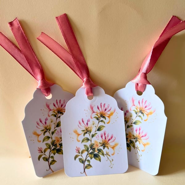 Honeysuckle Gift Tag Set, June Birth Flower Botanical Tags