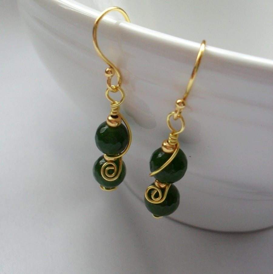 Green Quartz Wire Wrapped Gold Plated Drop Earrings