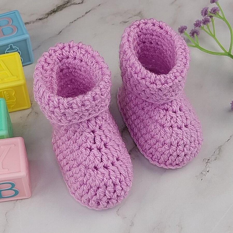 Lilac Crochet Baby Booties - Handmade Newborn Shoes 0-3 Months